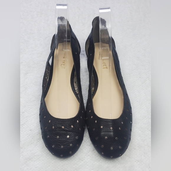Bundle Only: Nine West Sz 7M Black Leather Ballerina Flats Silver Lining Cap Toe - Picture 3 of 10